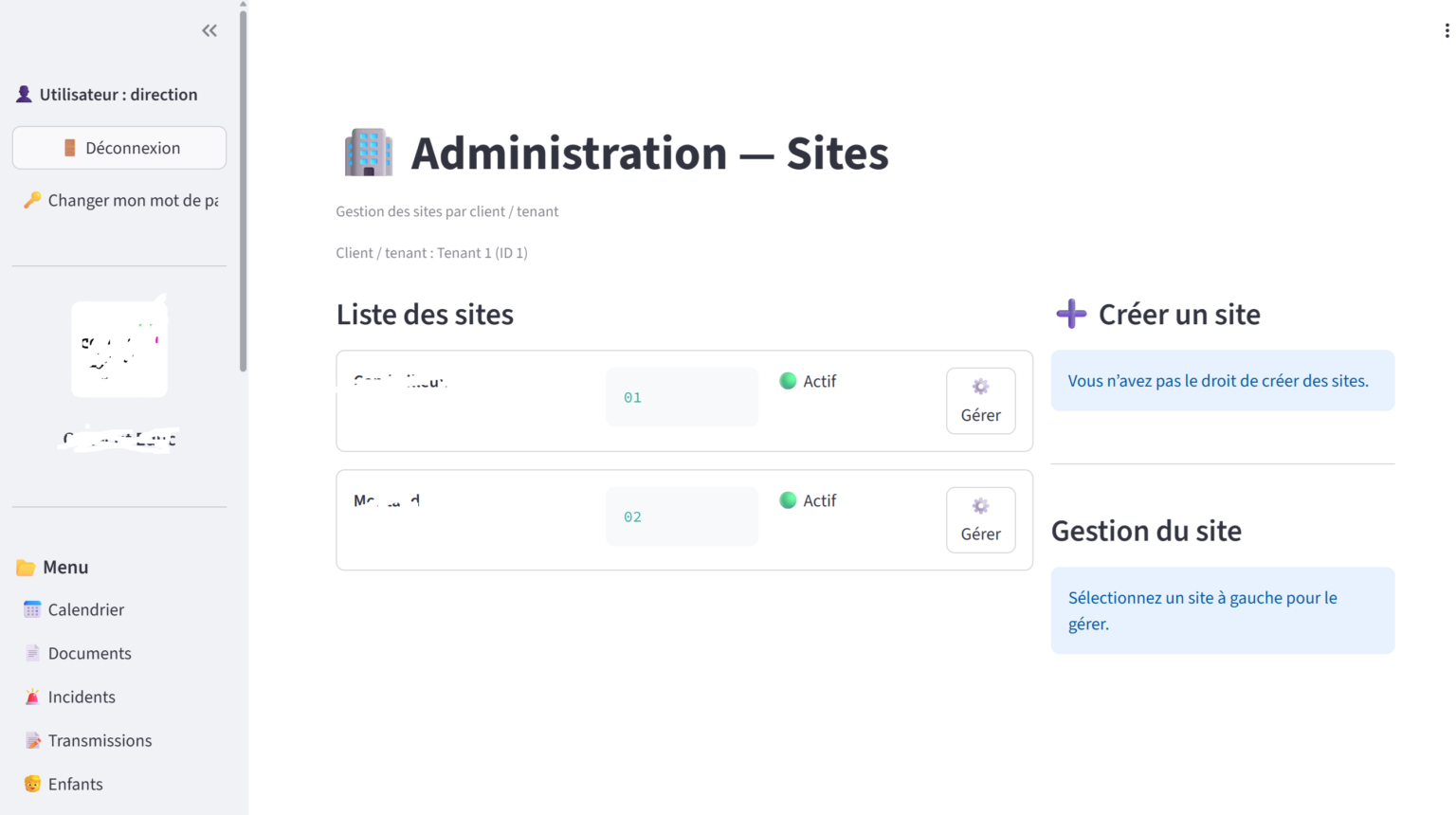 Administration des sites dans Fonera